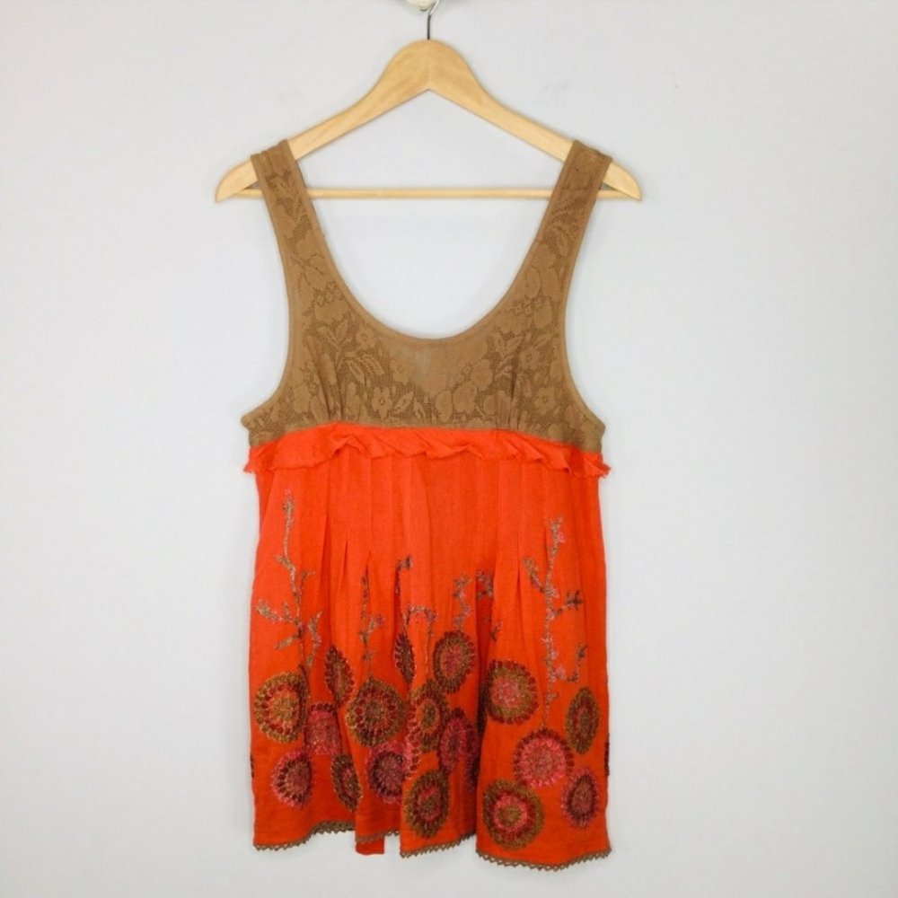 Free People embroidered gauze open back lace tank